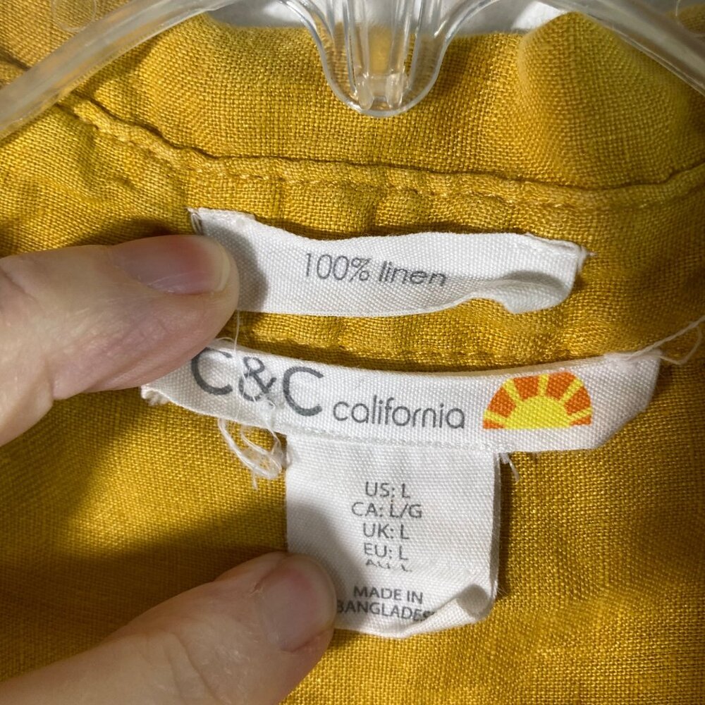 C&C California Mustard Yellow Linen Button-Down Shirt - Picture 7 of 8